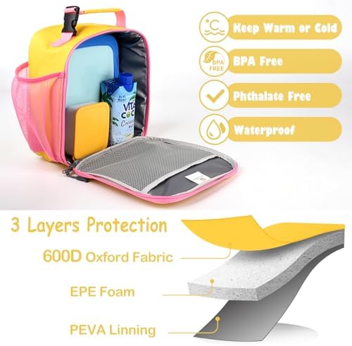 CaCTOUR Lunch Box Kids,Premium Insulated Lunch Bag for Girls Boys,Soft Bag Mini Cooler Back to School Thermal Reusable Lunch Bag for Work School Picnic (Yellow)