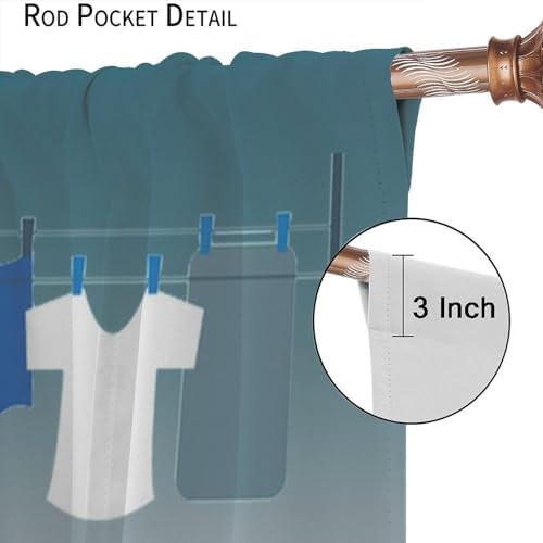 JESTRONRY Laundry Room Blue Theme Curtains,Simple Drawn Wash Dry Fold Repeat Decor Print Fabric Window Treatments Kitchen Bathroom Curtain, Home Decor Rod Pocket Window Drapes 63x72 Inch Blackout