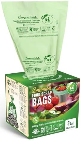 UNNI 3 Gallon Compost Bags for Countertop Bin, 200 CT, Extra Thick 0.71 Mil