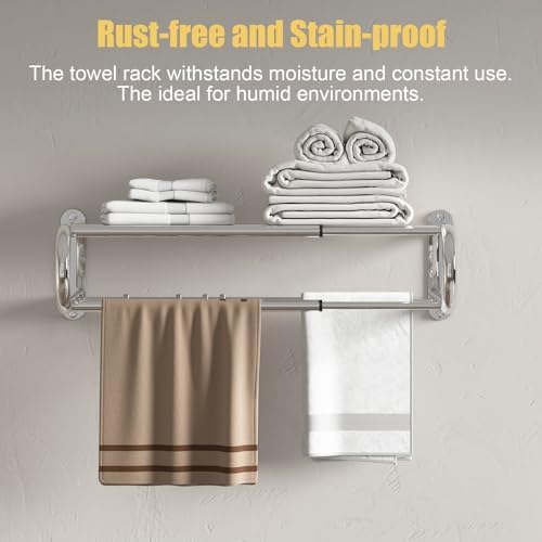 BESy Adjustable Bathroom Towel Rack with Shelf, Towel Bar, Chrome
