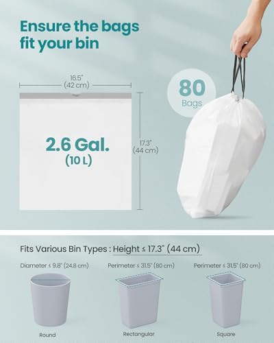 SONGMICS Trash Bags, Drawstring Kitchen Garbage Bags, Pre-Separated