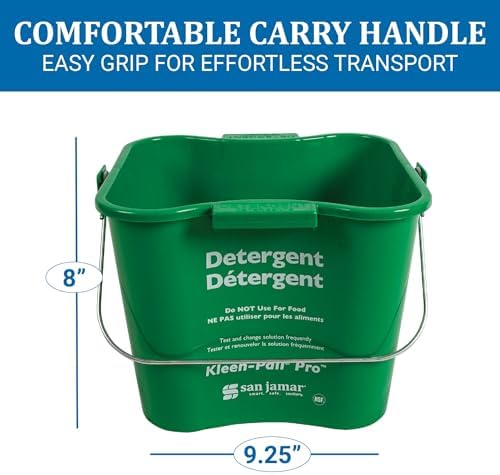 San Jamar Kleen-Pail Pro Detergent Pail Cleaning Bucket with Bail Handle for Cleaning, Kitchens, Restaurants, And Janitorial Use, Plastic, 8 Quarts, Green, (Pack of 12)