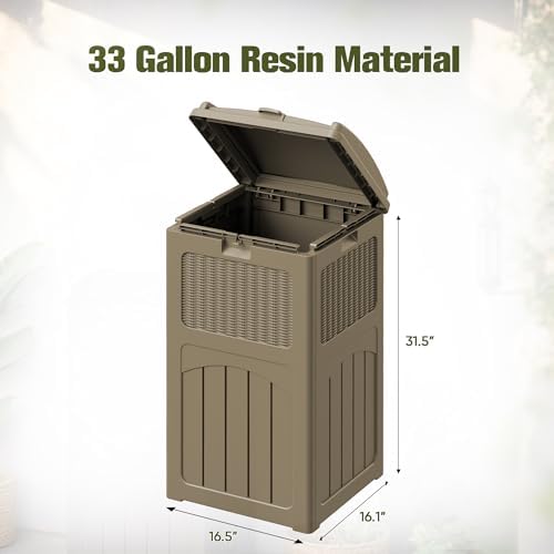 Devoko 33 Gallon Outdoor Trash Can, Hideaway Garbage Bins with Tiered Lid