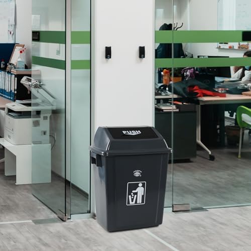 6 Gallon Plastic Swing Top Garbage Can, 4 Pack Kitchen Trash Bins with Swing Lid, Gray