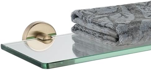 JQK Bathroom Glass Shelf, Tempered Glass Shower Storage 24 by 5 inches, 304 Stainless Steel Champagne Bronze Wall Mount, TGS101L24-CB