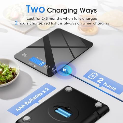 KOIOS 33lb Kitchen Scale 0.1oz Precision,Batteries & USB-C Charging(Black)