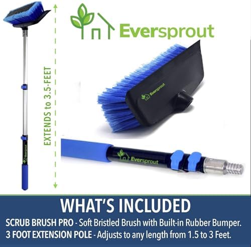 EVERSPROUT Scrub Brush, 1.5 to 3ft Pole, Rubber Bumper, No-Scratch