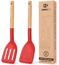 BUNDLEPRO Silicone Spatula, Solid & Slotted Turner, BPA-Free, 2 Pack, Red