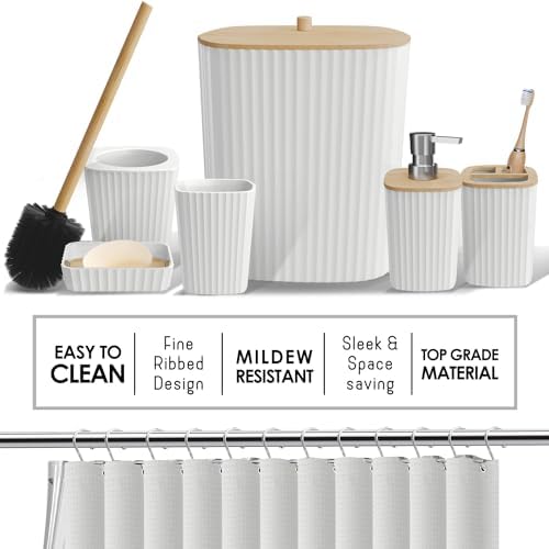 Clara Clark White Bathroom Set, Shower Curtain Set, Bathroom Accessory Set