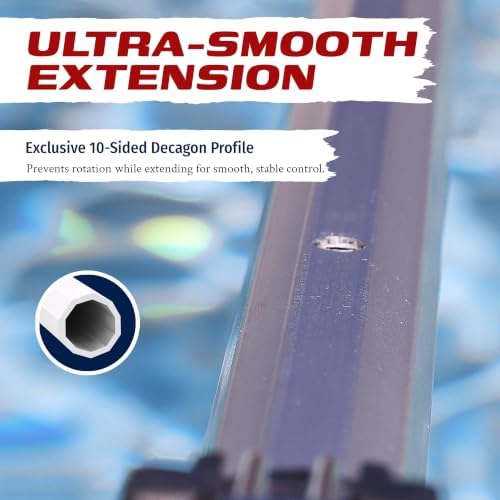 SKIMLITE MANUFACTURING Snaplite Telescopic Pool Pole 16 Ft Adjustable Cleaning Poles Push Button Lock Light Weight Easy Grip, Includes Universal Threaded Adapter for Skimmer Net Brush Vacuum Head