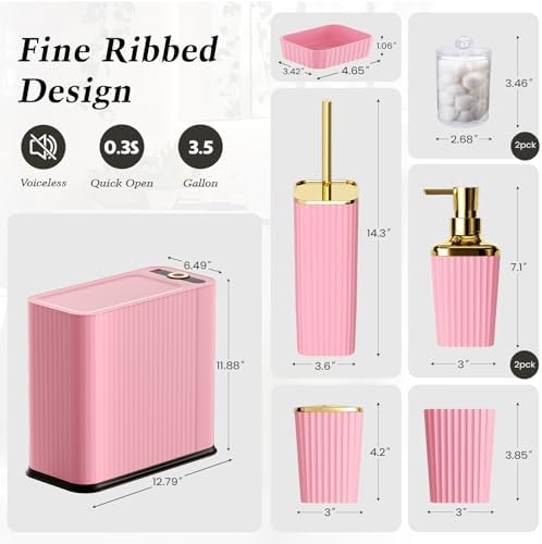 XLHOMO 9-Piece Pink Bathroom Accessories Set with Trash Can