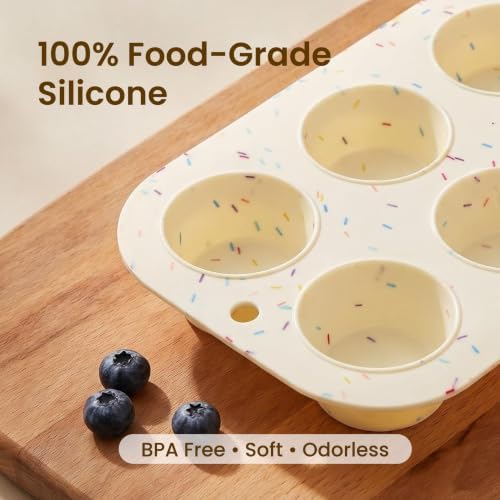 2 Pack Silicone Muffin Pan for Baking, Regular Size Nonstick Cupcake Pan, 6-Cup Silicone Muffin Tin BPA Free Dishwasher Safe, Great for Muffin Cupcake Brownie Egg Tart