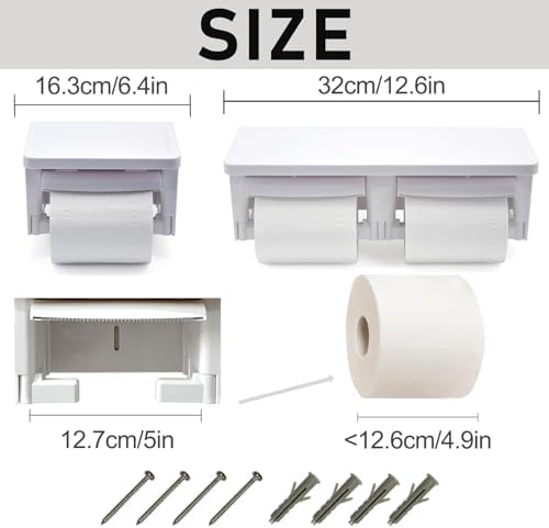Double Toilet Paper Holder Wall Mount with Shelf- with Gear Cutter for Residential Bathrooms & Commercial Toilet Paper Dispenser for Commercial Bathroom