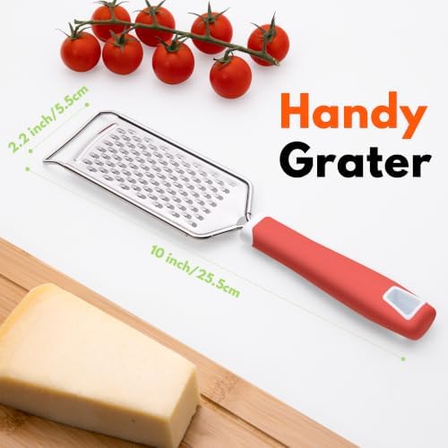 Rainspire Professional Cheese Graters for Kitchen Stainless Steel Handheld, Metal Lemon Zester Grater With Handle For Cheese, Chocolate, Spices, Kitchen Gadgets Tools, Soft Grip Handle (Coral)