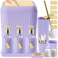 17PCS Bathroom Accessories Set, Purple Bathroom Set Bathroom Accessories Set with Trash Can, Toilet Brush, Toothbrush Holder, Qtip Holder & 3PCS Soap Dispenser