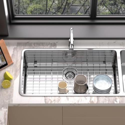 Large Sink Rack,Stainless Steel Sink Protector for Kitchen Sink,28.3"L×15.3"W,Sink Grid for Bottom of Sink,Metal Sink Grate with Rear Drain,1 pack