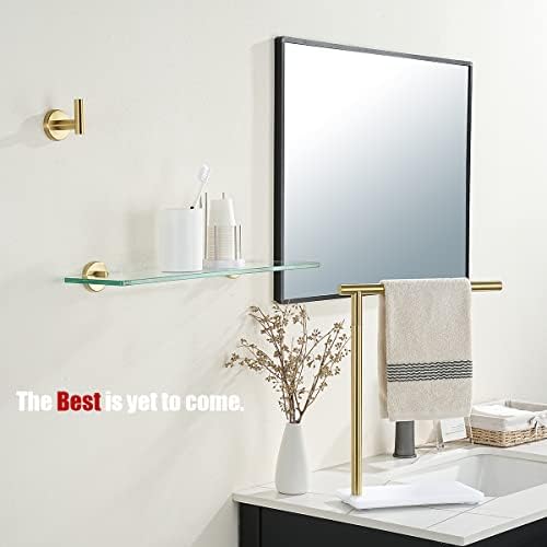 JQK Bathroom Glass Shelf Gold, Tempered Glass Shower Storage 24 by 5 inches, 304 Stainless Steel Brushed Gold Wall Mount, TGS101L24-BG