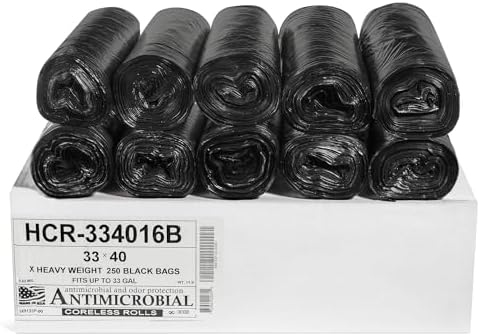 Aluf Plastics 33 Gal Black Trash Bags, 16 Micron (EQ.), 33" x 40"