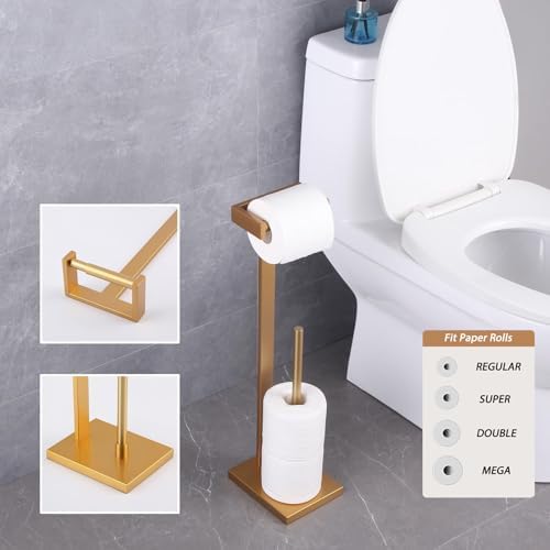 GERZWY Bath Free Standing Toilet Paper Holder Gold Stainless Steel Tissue Paper Roll Holder DZY005-BE