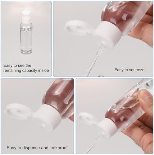 uxcell 2 Oz Plastic Bottles with Flip Caps, 24 Pcs Reusable Travel Size Containers with Lids Plastic Squeeze Refillable Dispensing Bottles for Shampoo, Body Soap, Toner(Brown Black)