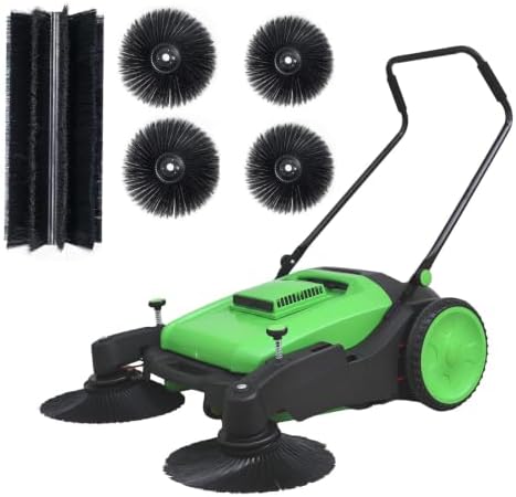 42" Walk-Behind Hand Push Floor Sweeper, 15 Gallon Waste Container, 46000 Sq Ft/H Efficiency, Angle & Height Adjustable Folding Handle for Yard, Garage, Patio & Walkway Cleaning