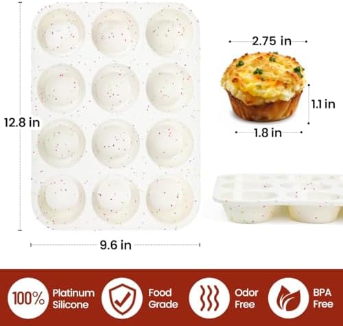 CAKETIME Silicone Muffin Pan, Regular Size Muffin Pan for Baking 12 Cups Non Stick Silicone Cupcake Pan 1 Pack Confetti
