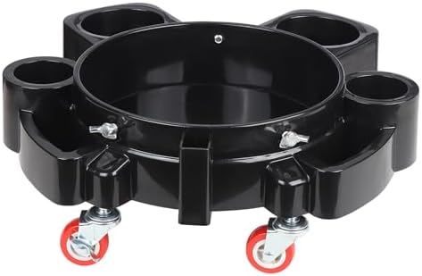 LCGP Bucket Dolly 5 Gallon Car Wash Professional Cleaning Bucket with Heavy Duty Wheeled Casters, Complimentary Strainer and Sprayer, Black