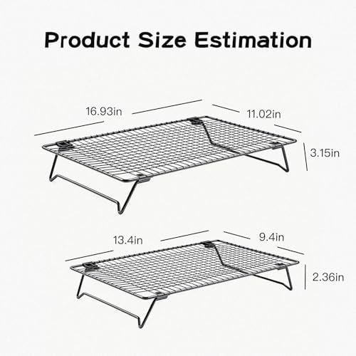 Cooling Racks for Cooking and Baking, Cookie Cooling Rack, 2-Pack with Sizes 16.93X11.02X3.15 Inches & 13.4x9.4x2.36 Inches, Sturdy Baking Cooling Racks for Cookies, Cakes