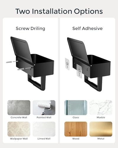 Black Toilet Paper Holder with Wipes Dispenser Self Adhesive