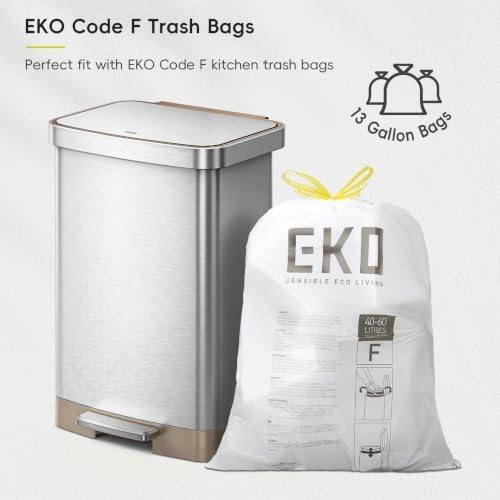 EKO Hudson Matte Stainless 50 Liter/13.2 Gallon Step Trash Can with Rear Trash Bag Storage Compartment