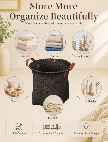 Wicker Storage Baskets, 4 Pack Woven Baskets for Shelves, Dark Gold