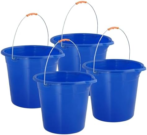 Superio 2.75 Gallon Plastic Mop Bucket with Grip Handle, Utility Pail for Cleaning, Car Wash, Fishing, Camping & Household Use, 10 Liter, Royal Blue - 4 Pack