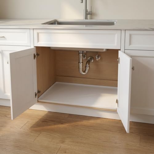 BASIN Under Sink Mats for Kitchen Waterproof - The Original Silicone Under Sink Liner Drip Tray - Designed in USA - Sink Cabinet Protector for Water Drips, Leaks, Spills - 28"x22" White