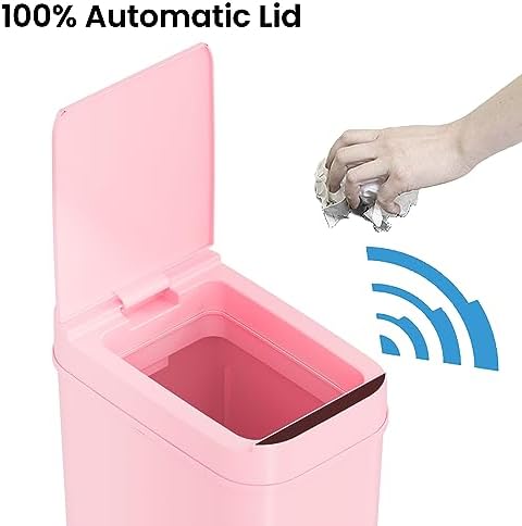 iTouchless 3 Gallon Pink Sensor Bathroom Trash Can, 10 Liter Slim Small Automatic Touchless Garbage Bin with Lid, Smart Narrow Motion Commercial Control Waste Basket for Office, Bedroom