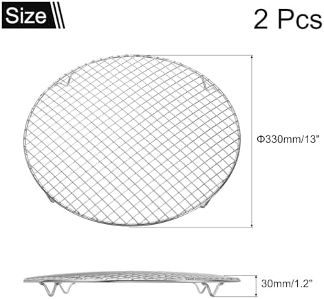 uxcell 2 Pcs Round Cooking Rack 13 Inch Dia Stainless Steel Wire Cooling Steamer Rack for Baking Canning Cooking Roasting Cooling Grilling Drying, Silver