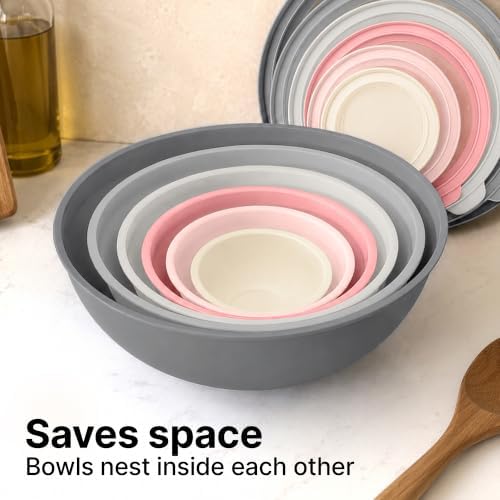Zulay Kitchen 12 Piece Plastic Mixing Bowls with Lids Set - Colorful Mixing Bowl Set for Kitchen - Nesting Bowls with Lids Set - Microwave and Freezer Safe (Pink Ombre)