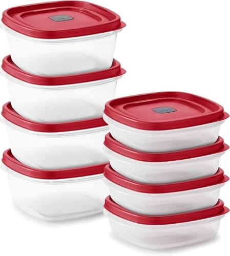 Tribello 16-Piece BPA-Free Plastic Food Storage Set, Red Vented Lids - Microwave, Dishwasher Safe: Perfect for Meal Prep, Leftovers, and Kitchen Organization