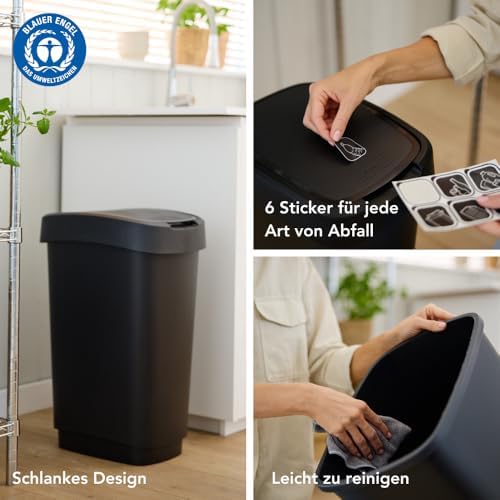 Rotho Twist Kitchen Bin Set of 3 10 L 25 L 50 L Lid Black/Silver
