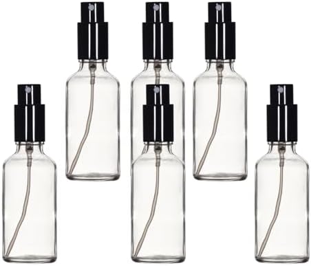 YIZHAO Clear Glass Spray Bottles 2oz, with Small Fine Mist Spray, Metal Cap, Refillable for Essential Oil,Travel,Cleaning,Perfume,Aromatherapy,Makeup – 6 Pcs