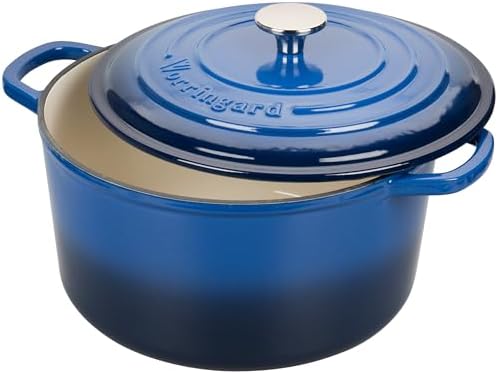 VORRINGARD Enameled Cast Iron Dutch Oven Pot with Lid, for Sourdough Bread Baking, Round Dutch Ovens, 6 Quart, Blue