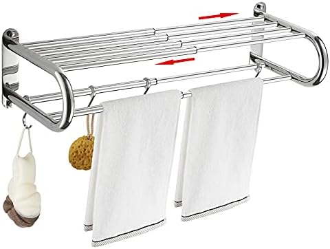 BESy Adjustable Bathroom Towel Rack with Shelf, Towel Bar, Chrome