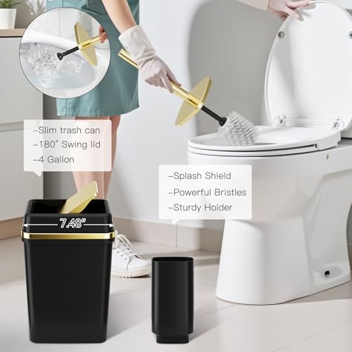 Black Bathroom Accessories Set, 9-Piece with 4-Gallon Press-Top Trash Can