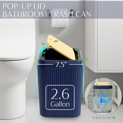 17PCS Bathroom Accessories Set, Navy Blue Bathroom Set Bathroom Accessories Set with Trash Can, Toilet Brush, Toothbrush Holder, Qtip Holder & 3PCS Soap Dispenser