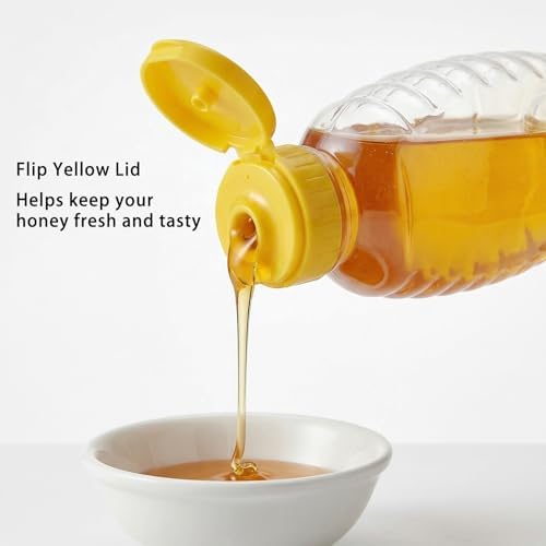 55 Pcs 12 oz Plastic Honey Bottles with Lids Caps Clear Empty Refillable Jars Honey Dispenser Containers Leak Resistant Squeeze Bottle for Dispensing and Storing Maple Syrup