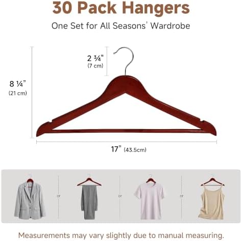 StorageWorks Wooden Coat Hangers, 30 Pack Wood Clothes Hanger for Closet