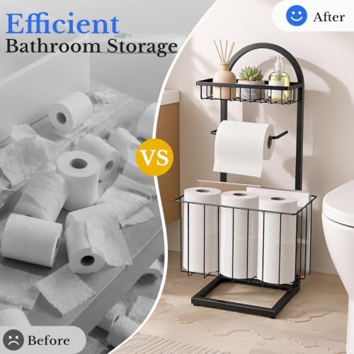 Toilet Paper Holder Stand Freestanding with Storage Basket for Bathroom