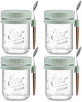 LANDNEOO 4 Pack Overnight Oats Containers with Lids and Spoons, 16 oz Glass Mason Jars with Airtight Lids, Overnight Oats Jars for Milk, Cereal, Fruit-Green