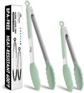 Hotec Premium Stainless Steel Locking Kitchen Tongs with Silicon Tips, Set of 2-9" and 12" Light Green