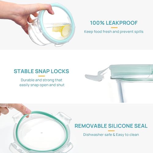 Vtopmart 5 Pack 3 Cup Glass Soup Container Set with Airtight Lids