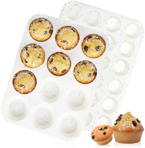 CAKETIME Silicone Muffin Pans for Baking, Regular 12 Cups and Mini 24 Cups Muffin Pan for Baking Egg Bites, Muffins, Cupcakes, Frittata Set of 2 Confetti
